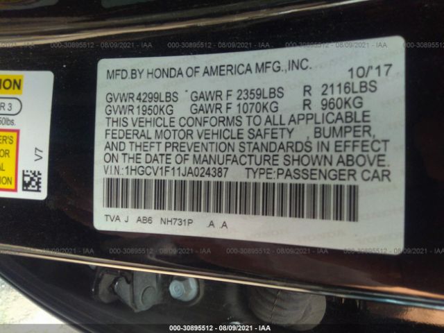 Photo 8 VIN: 1HGCV1F11JA024387 - HONDA ACCORD SEDAN 