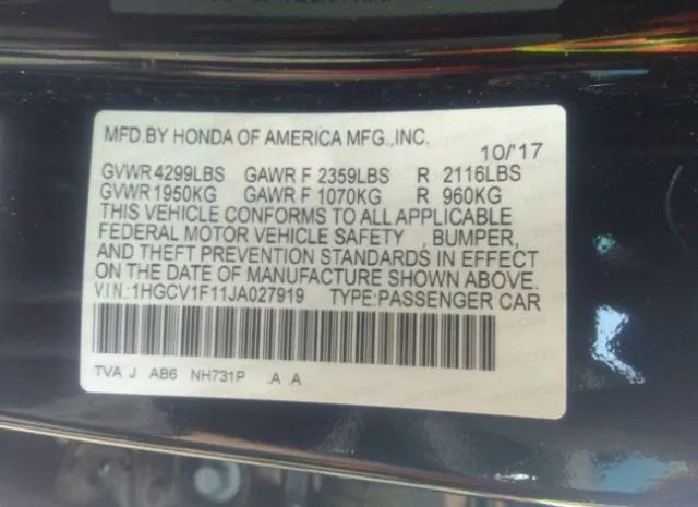 Photo 8 VIN: 1HGCV1F11JA027919 - HONDA ACCORD 