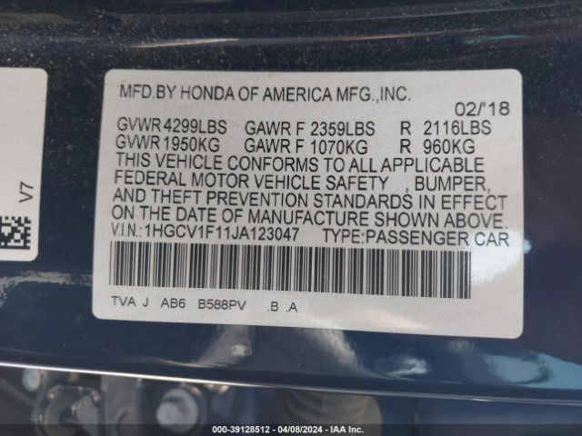 Photo 8 VIN: 1HGCV1F11JA123047 - HONDA ACCORD 