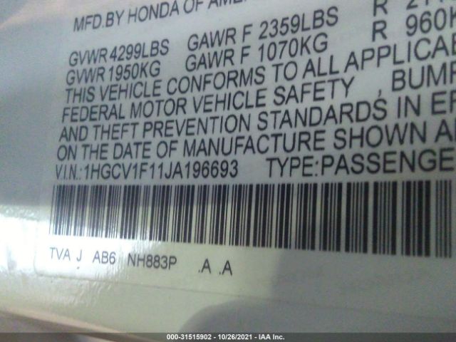 Photo 8 VIN: 1HGCV1F11JA196693 - HONDA ACCORD SEDAN 