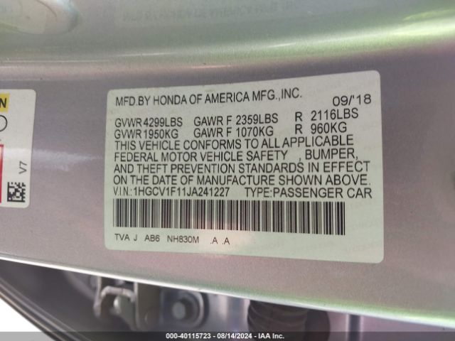 Photo 8 VIN: 1HGCV1F11JA241227 - HONDA ACCORD 