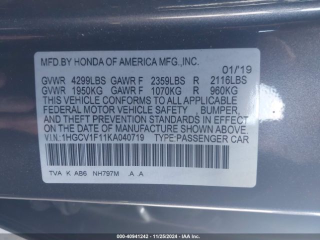 Photo 8 VIN: 1HGCV1F11KA040719 - HONDA ACCORD 