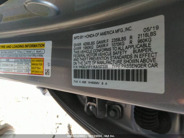 Photo 8 VIN: 1HGCV1F11KA107335 - HONDA ACCORD SEDAN 