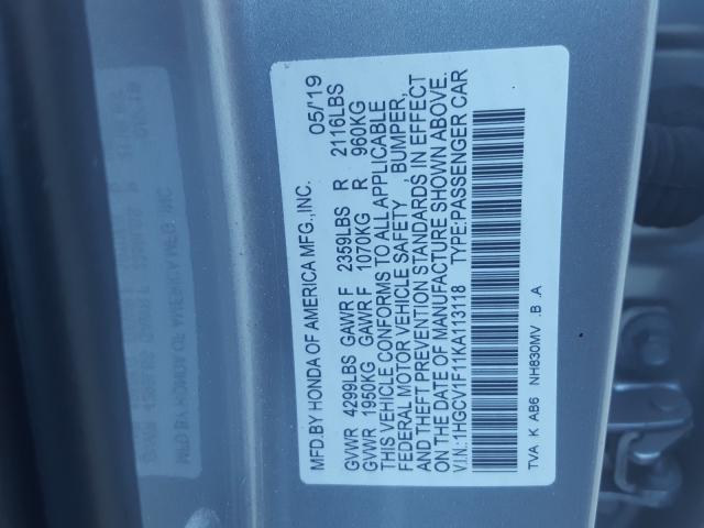 Photo 9 VIN: 1HGCV1F11KA113118 - HONDA ACCORD LX 