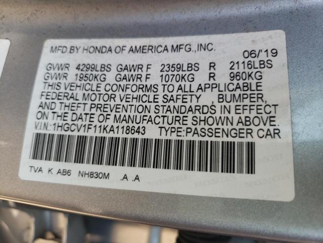 Photo 11 VIN: 1HGCV1F11KA118643 - HONDA ACCORD LX 