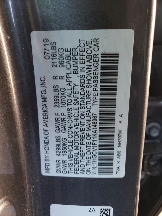 Photo 9 VIN: 1HGCV1F11KA148967 - HONDA ACCORD LX 