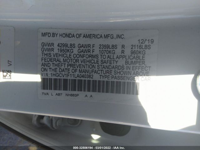 Photo 8 VIN: 1HGCV1F11LA040382 - HONDA ACCORD SEDAN 