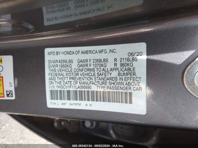 Photo 8 VIN: 1HGCV1F11LA095690 - HONDA ACCORD 