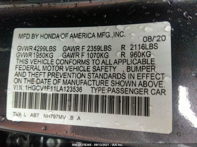 Photo 8 VIN: 1HGCV1F11LA123536 - HONDA ACCORD SEDAN 