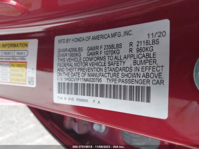 Photo 8 VIN: 1HGCV1F11MA020795 - HONDA ACCORD SEDAN 