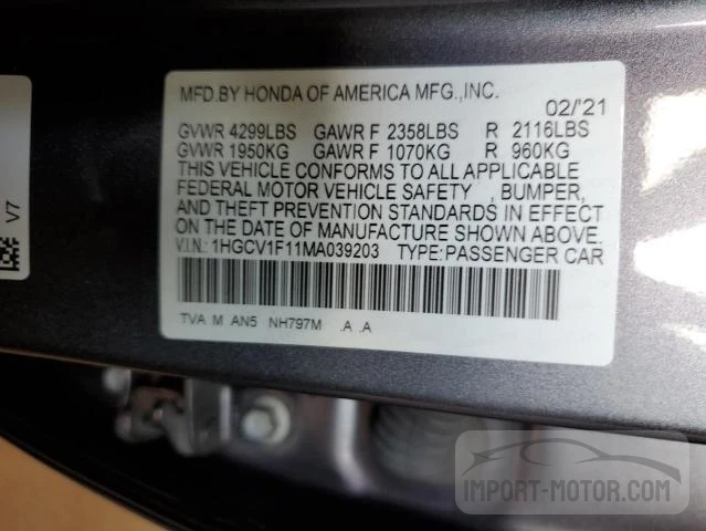 Photo 11 VIN: 1HGCV1F11MA039203 - HONDA ACCORD 