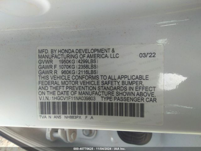 Photo 8 VIN: 1HGCV1F11NA039803 - HONDA ACCORD 