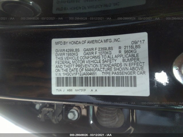 Photo 8 VIN: 1HGCV1F12JA004651 - HONDA ACCORD SEDAN 