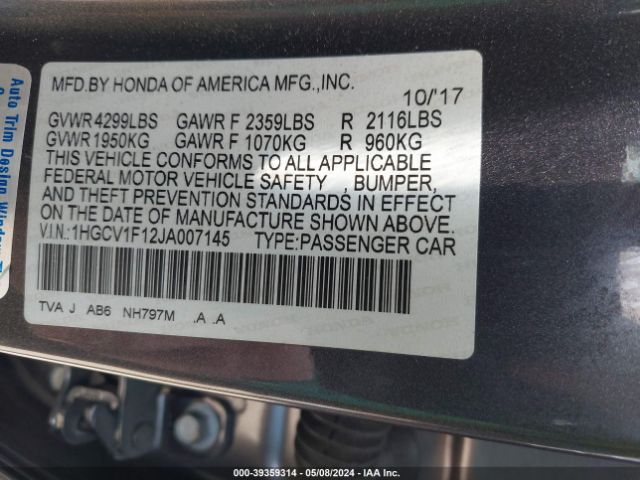 Photo 8 VIN: 1HGCV1F12JA007145 - HONDA ACCORD 