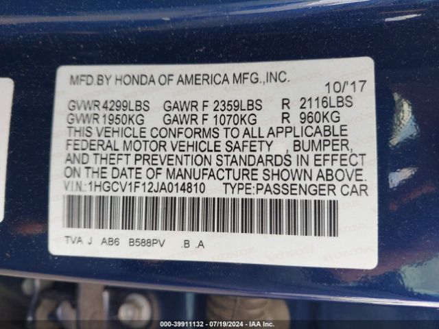 Photo 8 VIN: 1HGCV1F12JA014810 - HONDA ACCORD 