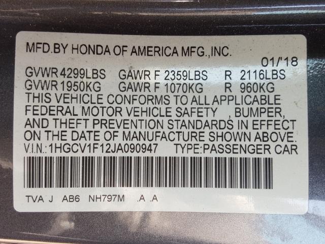 Photo 9 VIN: 1HGCV1F12JA090947 - HONDA ACCORD LX 