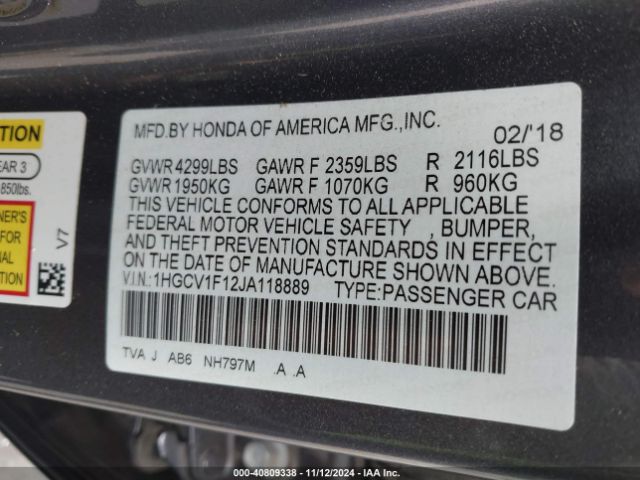 Photo 8 VIN: 1HGCV1F12JA118889 - HONDA ACCORD 