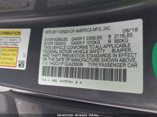 Photo 8 VIN: 1HGCV1F12JA230639 - HONDA ACCORD 