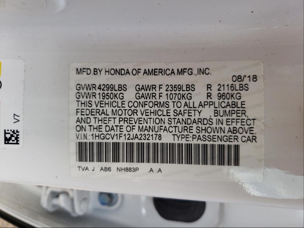 Photo 9 VIN: 1HGCV1F12JA232178 - HONDA ACCORD LX 