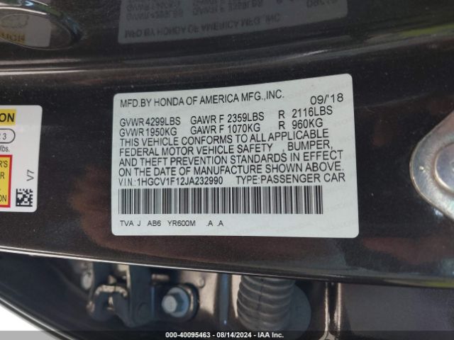 Photo 8 VIN: 1HGCV1F12JA232990 - HONDA ACCORD 