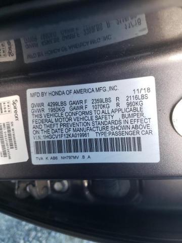 Photo 9 VIN: 1HGCV1F12KA019961 - HONDA ACCORD LX 