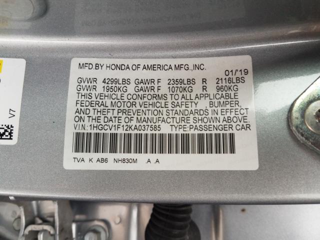 Photo 9 VIN: 1HGCV1F12KA037585 - HONDA ACCORD LX 