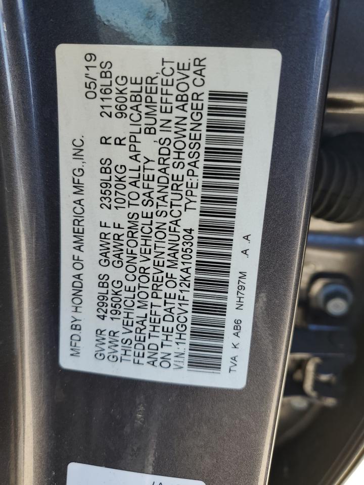 Photo 11 VIN: 1HGCV1F12KA105304 - HONDA ACCORD 