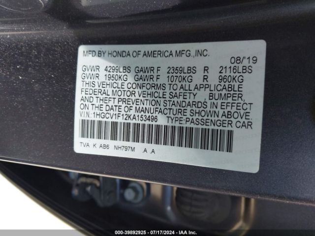 Photo 8 VIN: 1HGCV1F12KA153496 - HONDA ACCORD 