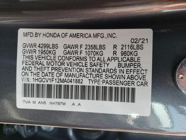 Photo 9 VIN: 1HGCV1F12MA041882 - HONDA ACCORD LX 