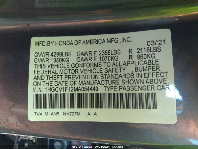 Photo 8 VIN: 1HGCV1F12MA054440 - HONDA ACCORD SEDAN 