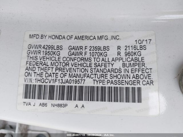 Photo 8 VIN: 1HGCV1F13JA019577 - HONDA ACCORD 