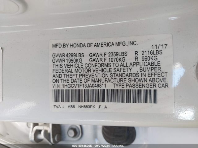 Photo 8 VIN: 1HGCV1F13JA049811 - HONDA ACCORD 