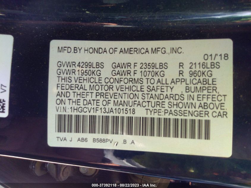 Photo 8 VIN: 1HGCV1F13JA101518 - HONDA ACCORD 