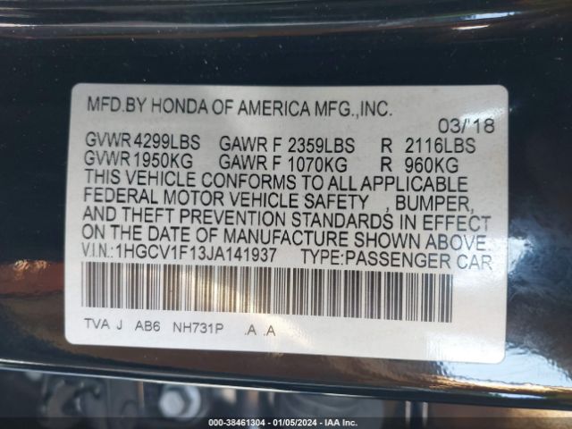 Photo 8 VIN: 1HGCV1F13JA141937 - HONDA ACCORD 