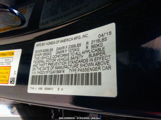 Photo 8 VIN: 1HGCV1F13JA154414 - HONDA ACCORD SEDAN 