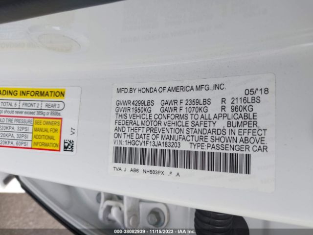 Photo 8 VIN: 1HGCV1F13JA183203 - HONDA ACCORD 