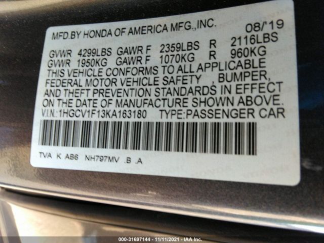 Photo 8 VIN: 1HGCV1F13KA163180 - HONDA ACCORD SEDAN 