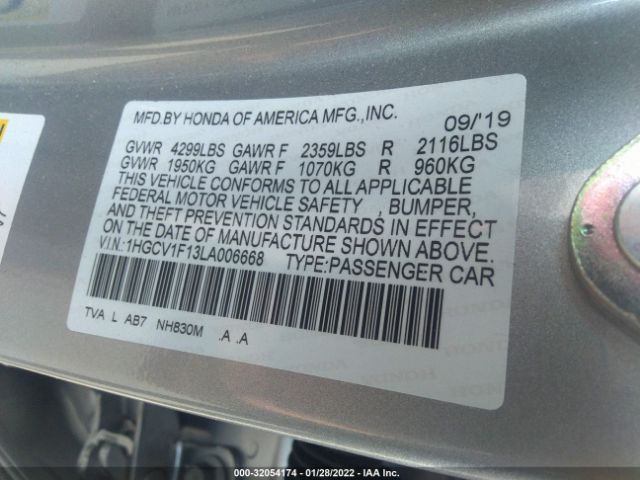 Photo 8 VIN: 1HGCV1F13LA006668 - HONDA ACCORD SEDAN 