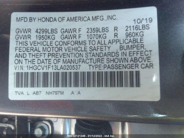 Photo 8 VIN: 1HGCV1F13LA020537 - HONDA ACCORD SEDAN 