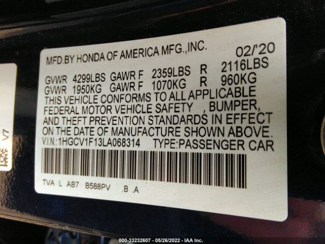 Photo 8 VIN: 1HGCV1F13LA068314 - HONDA ACCORD 