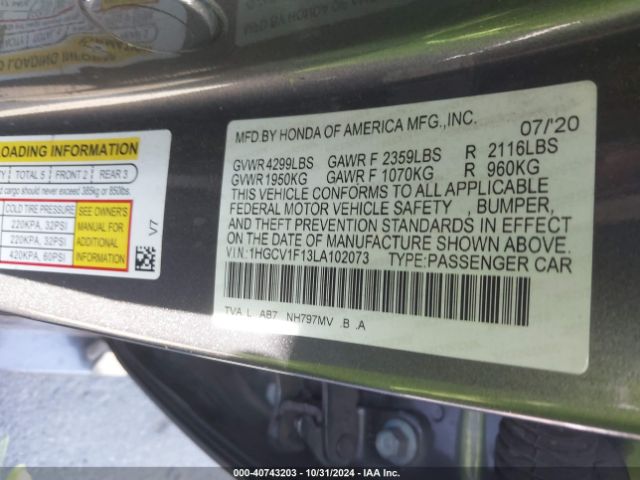 Photo 8 VIN: 1HGCV1F13LA102073 - HONDA ACCORD 