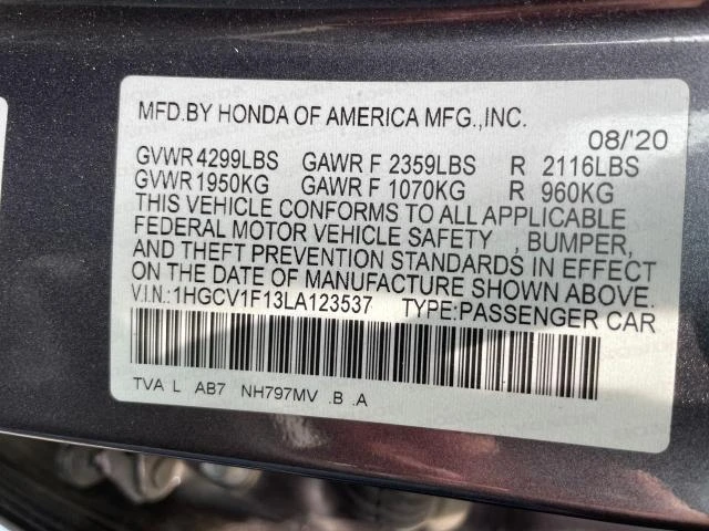 Photo 9 VIN: 1HGCV1F13LA123537 - HONDA ACCORD LX 