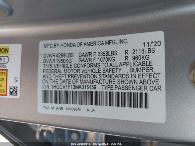 Photo 8 VIN: 1HGCV1F13MA015159 - HONDA ACCORD 