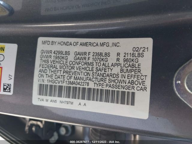 Photo 8 VIN: 1HGCV1F13MA042278 - HONDA ACCORD 