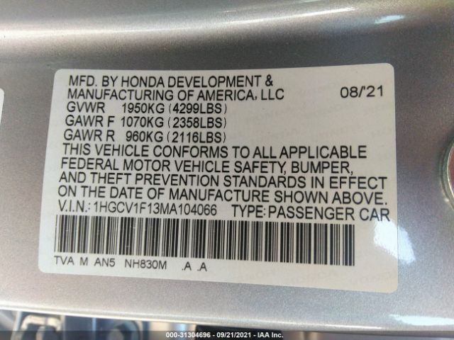 Photo 8 VIN: 1HGCV1F13MA104066 - HONDA ACCORD SEDAN 