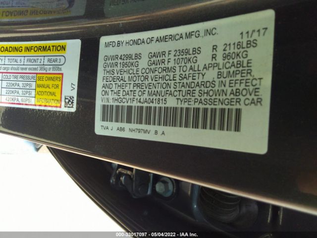 Photo 8 VIN: 1HGCV1F14JA041815 - HONDA ACCORD SEDAN 