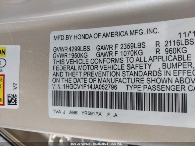 Photo 8 VIN: 1HGCV1F14JA052796 - HONDA ACCORD 