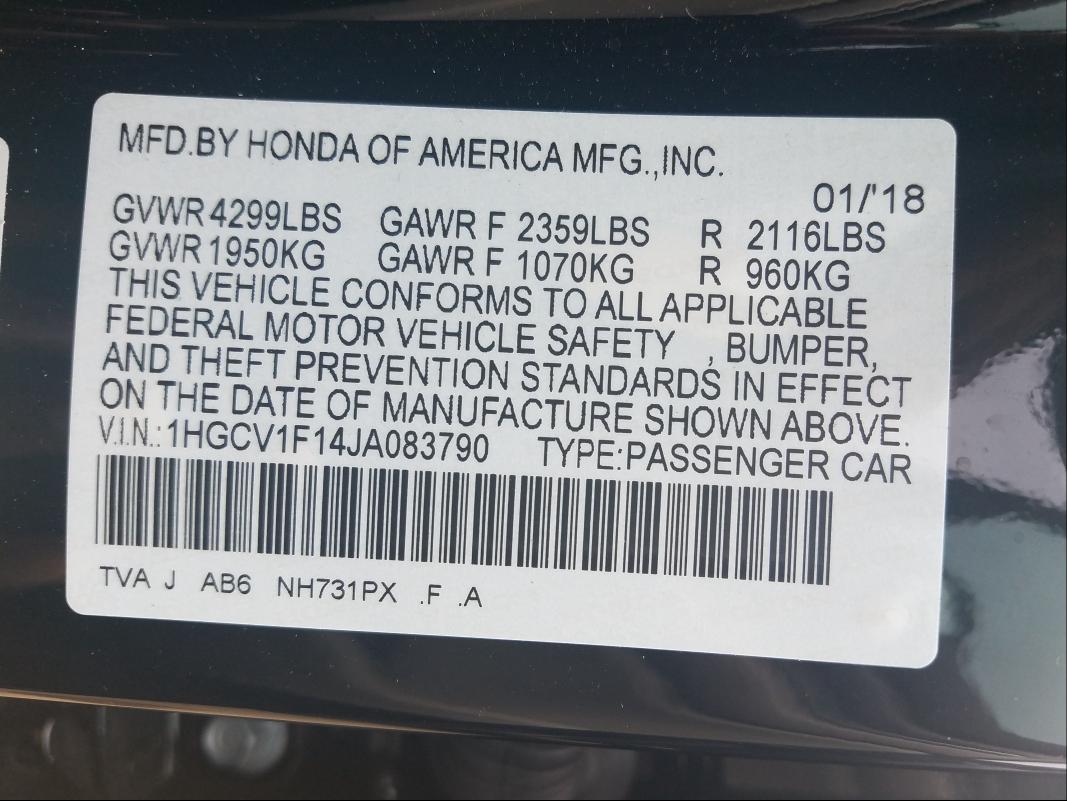 Photo 9 VIN: 1HGCV1F14JA083790 - HONDA ACCORD LX 