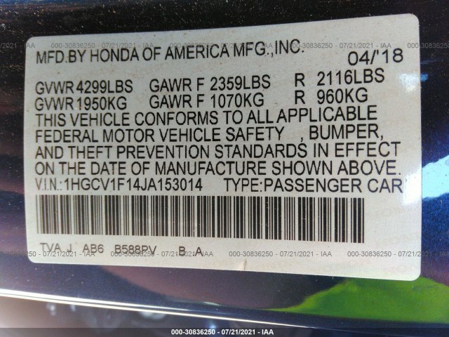 Photo 8 VIN: 1HGCV1F14JA153014 - HONDA ACCORD SEDAN 