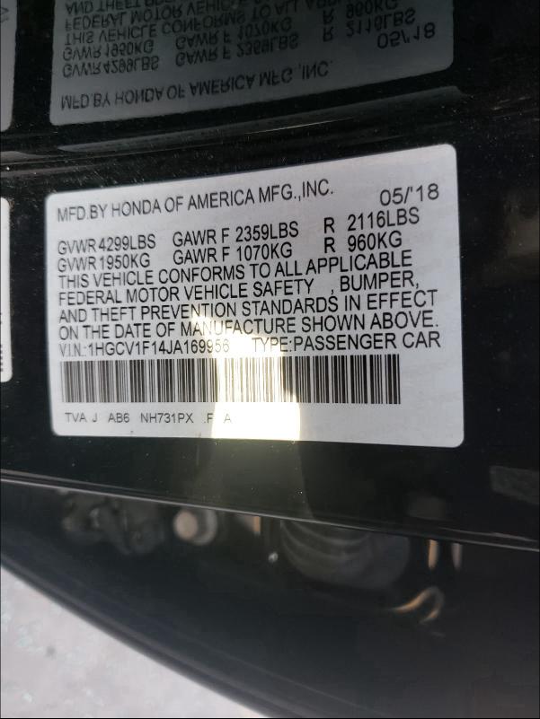 Photo 9 VIN: 1HGCV1F14JA169956 - HONDA ACCORD LX 